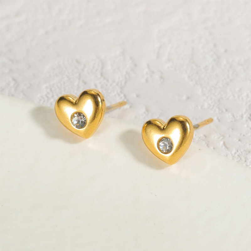 1 Pair Delicated Sweet Style  Heart Shape Stainless Steel 18K Gold Plated Inlay Rhinestone Women's Stud Earrings h5 